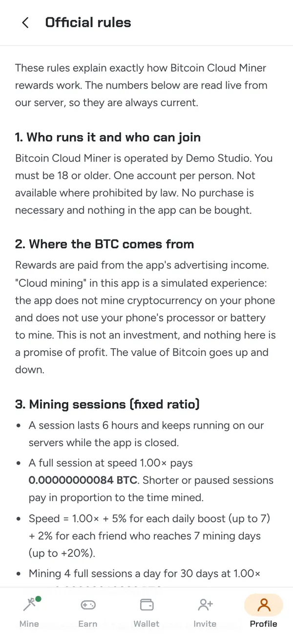Official rules and odds